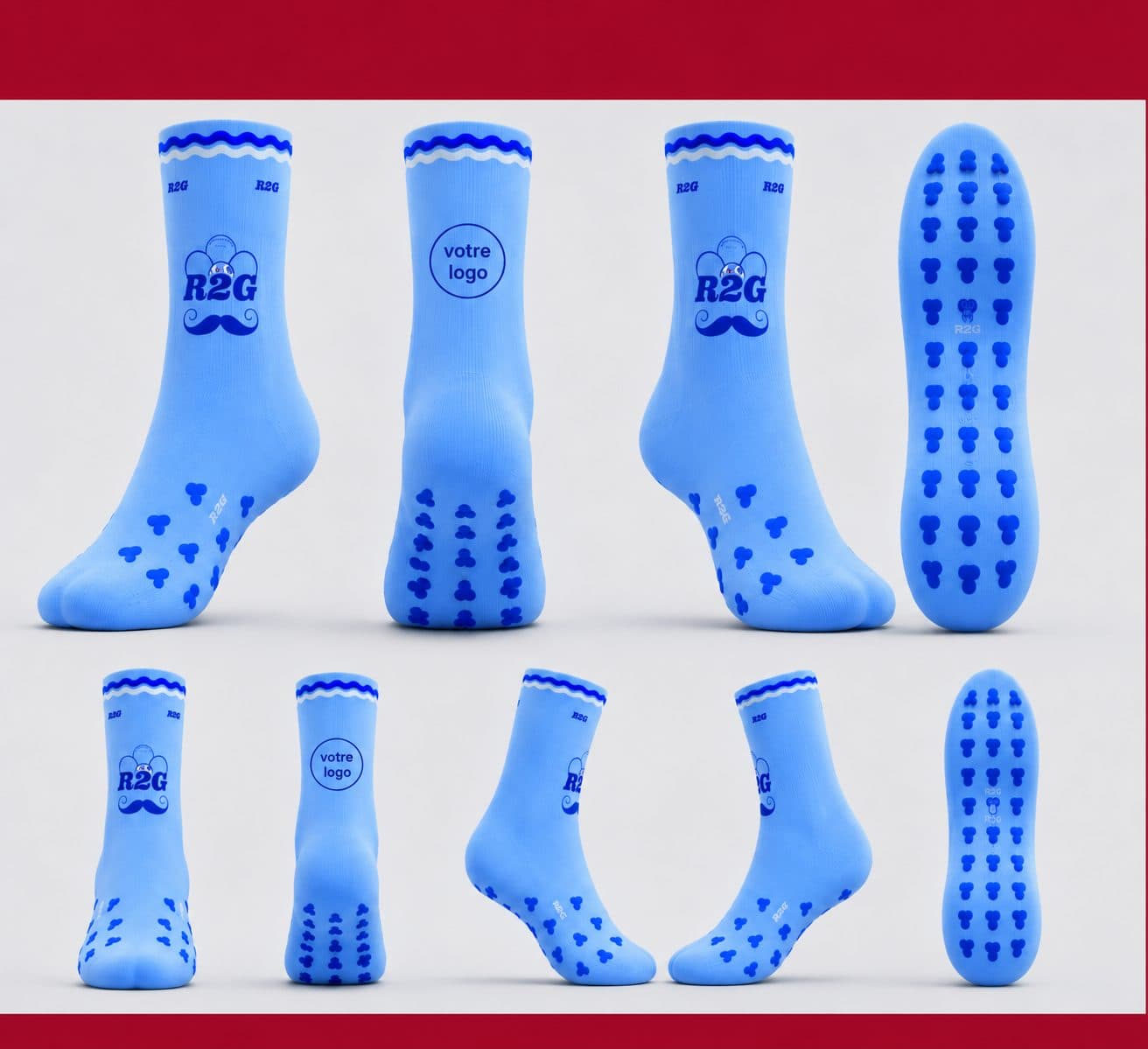 Planche de chaussettes à grip bleues R2G, série spéciale